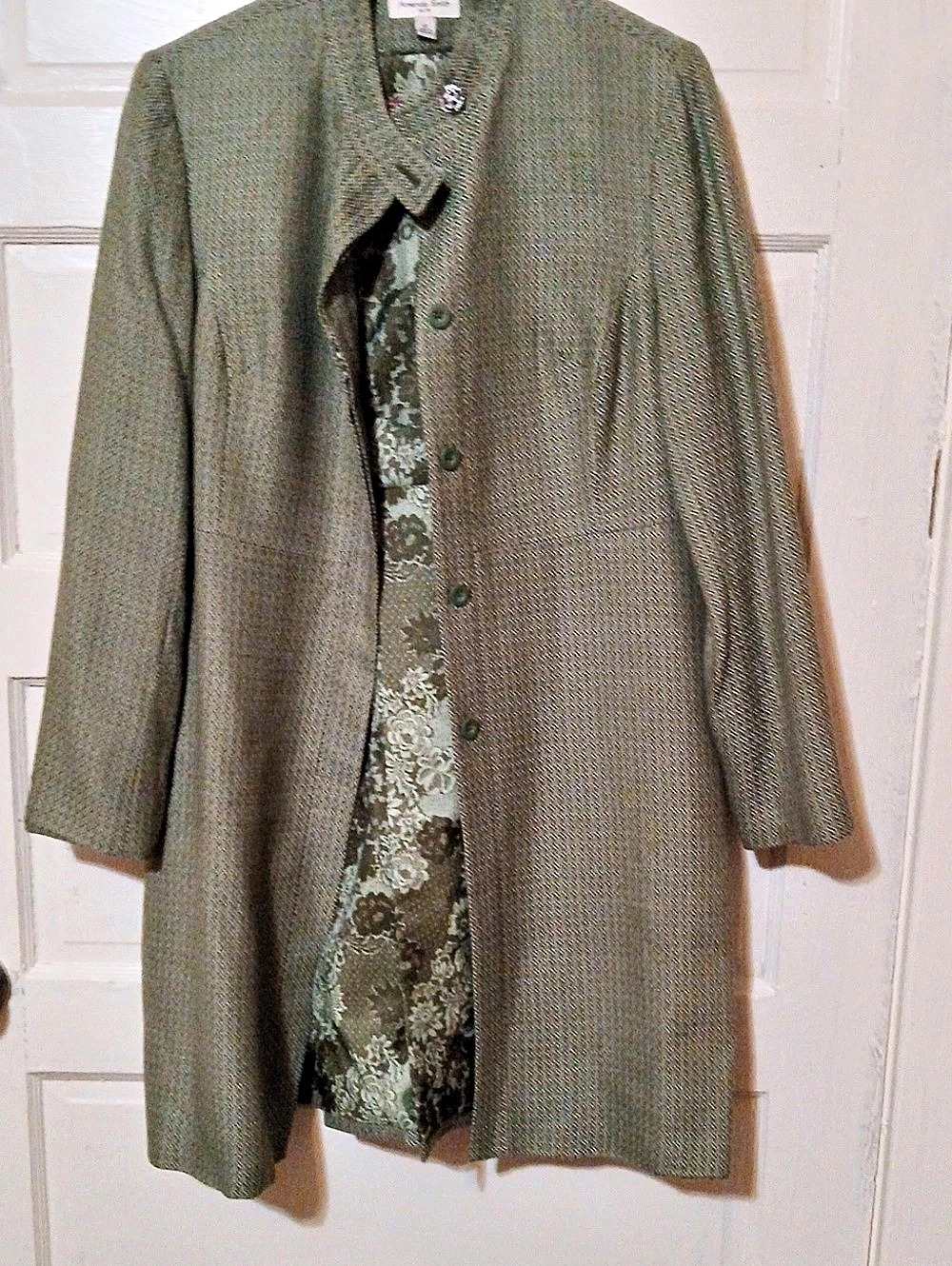 Amanda Smith Textured Long Coat in Green & Brown Size 12